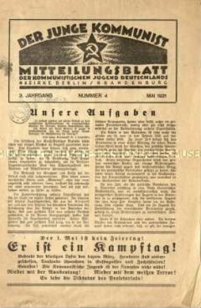 Mitteilungsblatt der kommunistischen Jugend Deutschlands Bezirke Berlin, Brandenburg. 3. Jahrgang, 1921