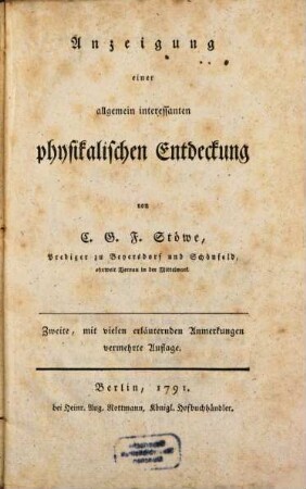 Anzeigung einer allgemein interessanten physikalischen Entdeckung