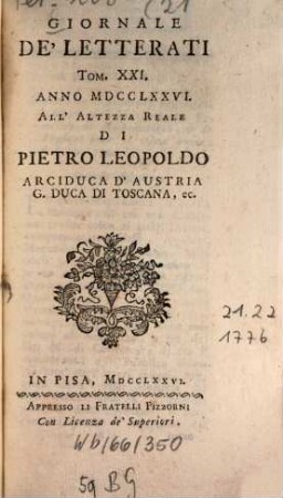 Giornale de'letterati. 21. 1776