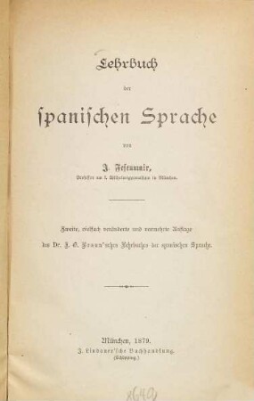 Lehrbuch der spanischen Sprache