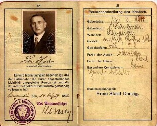 Reise-Pass Leo Höhn aus Danzig
