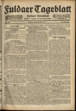 Erste Ausgabe vom Samstag, den 10. September 1921.