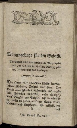 Morgengesänge für den Sabath.
