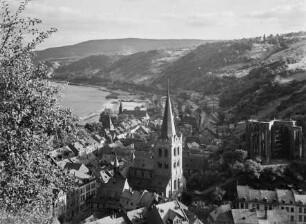 Blick auf Bacharach von Nordwesten mit St. Peter, Wernerkapelle und Stadtmauer