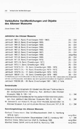Verkäufliche Veröffentlichungen und Objekte des Altonaer Museums
