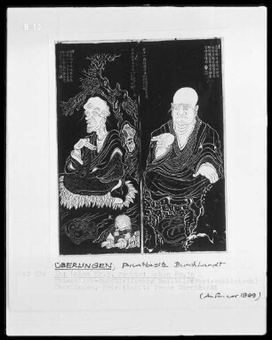 Chinesisch-buddhistische Rollenbilder, links: Lohan Nr. 9, rechts: Lohan Nr. 10
