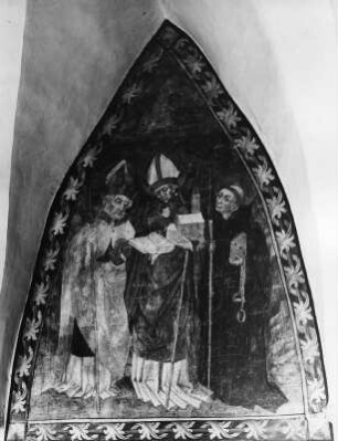 Drei Heilige : Drei Heilige.Fresko (um 1440). Neumarkt in Steiermark, Karner, Sankt Achatius