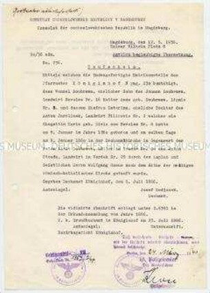 Beglaubigte Übersetzung des Taufscheins von Wenzel Doubrawa - Familienkonvolut