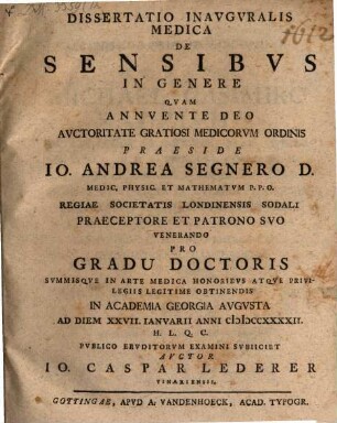 Diss. inaug. med. de sensibus in genere