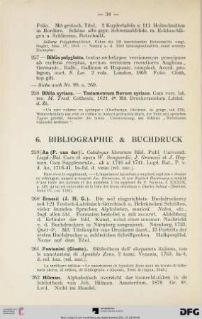 6. Bibliographie & Buchdruck (Nr. 259-273)