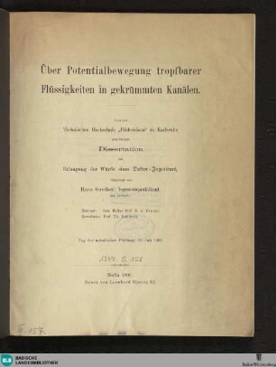 Über Potentialbewegung tropfbarer Flüssigkeiten in gekrümmten Kanälen