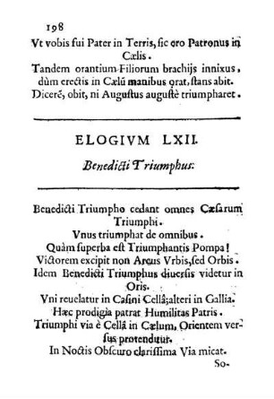 Elogivm LXII. Benedicti Triumphus.