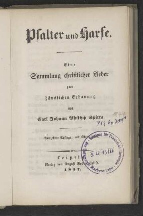 Psalter und Harfe : ... Sammlung christlicher Lieder zur häuslichen Erbauung / 1