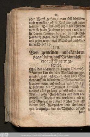 LIII. Von gemeinen unbekandten Fragstücken/ auff Bekäntnüß die auf Marter geschicht.