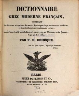 Dictionnaire Grec-Moderne Français