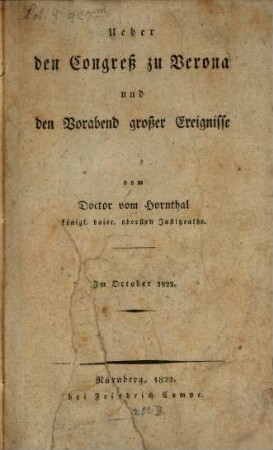 Ueber den Congreß zu Verona und den Vorabend großer Ereignisse