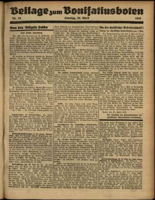 Zweite Ausgabe vom Sonntag, den 30. April 1933.