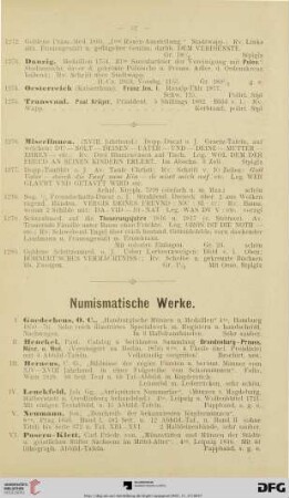 Numismatische Werke (Nr. I-XI)