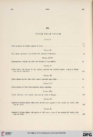 III: Indice delle tavole