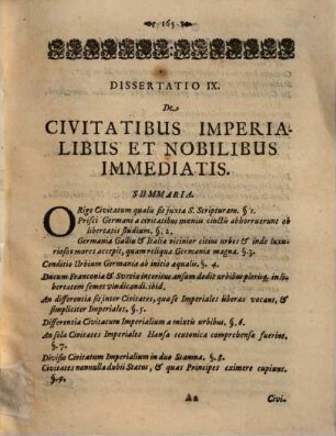 Dissertatio Iuridica De Civitatibus Imperialibus Et Nobilibus Immediatis