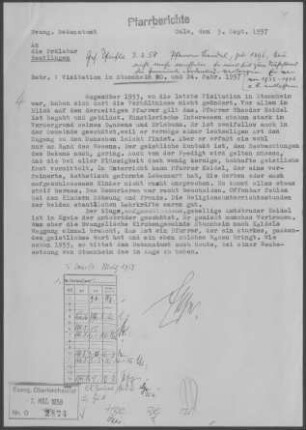 Stammheim (Calw): Visitationsbericht mit Pfarrbericht 1957
