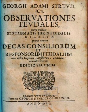 Observationes feudales : juxta ordinem syntagmatis juris feudalis digestae ...