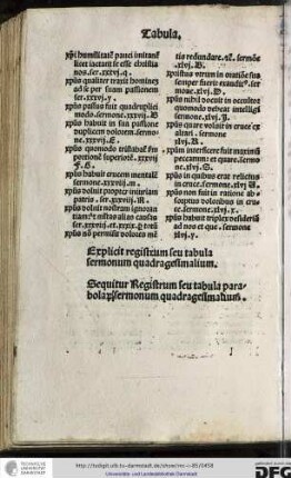 Explicit registrum seu tabula sermonum precedentium.