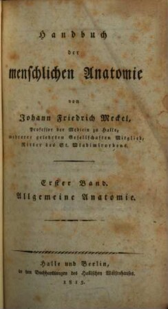 Handbuch der menschlichen Anatomie. 1, Allgemeine Anatomie