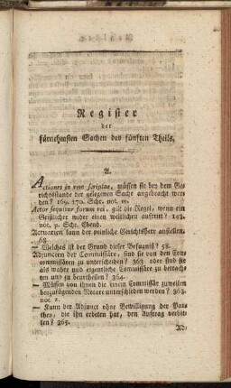 Register der fürnehmsten Sachen des fünften Theils.