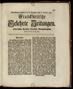 Num. CI. Freytags, den 18. Decemb. 1744 - Num. CIV. Dienstags, den 29. Decemb. 1744