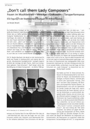 "Don't call them Lady Composers" : Frauen im Musikbetrieb - Vorträge - Diskussion - Tanzperformance
