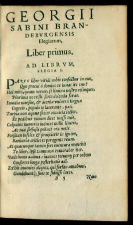 Georgii Sabini Brandeburgensis Elegiarum, Liber primus.