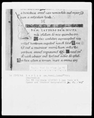 Psalter aus Werden — Initiale L (AUDA) aus Mann mit Speer und Drachen, Folio 95recto