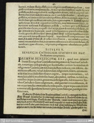 Titulus V. Beneficia Catholicis Statibus Ex Hac Pacificatione competentia