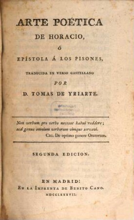 Arte poética de Horacio, ó epístola á los Pisones