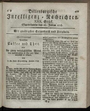 XXX. Stück. Sonnabends den 28. Julius 1798.