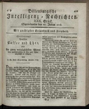 XXX. Stück. Sonnabends den 28. Julius 1798.