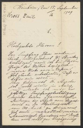 Brief an B. Schott's Söhne : 15.09.1909