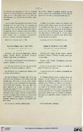 Vorstands-Sitzung vom 3. April 1895 / Séance du Comité du 3 avril 1895