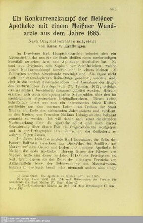 Konkurrenzkampf der Meißner Apotheke mit einem Meißner Wundarzte aus dem Jahre 1658
