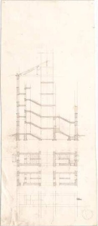 Voit, August von; Wohnhaus - Treppe (Grundrisse); Treppenhaus (Querschnitt)