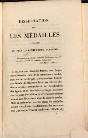 Dissertation sur les médailles attribuées au fils de l'empereur postume