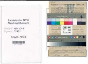 Entnazifizierung Alfred Kreyss , geb. 08.06.1908 (Kaufmaennischer Angestellter)