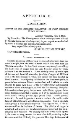 APPENDIX C. MINERALOGY: Report on the minerals collected. By Prof. C. U. Shepard