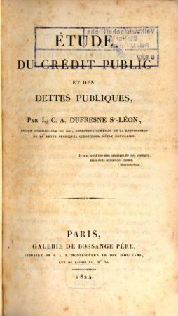 Etude du crédit public et des dettes publiques
