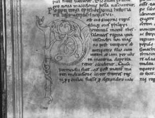 Liber Historiarum Pompeii Trogi / Pompei Progi Epitome historiarum cum figuribus — Initial P, Folio fol. 17 v
