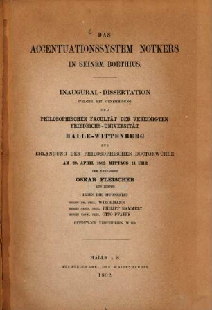 Das Accentuationssystem Notkers in seinem Boethius