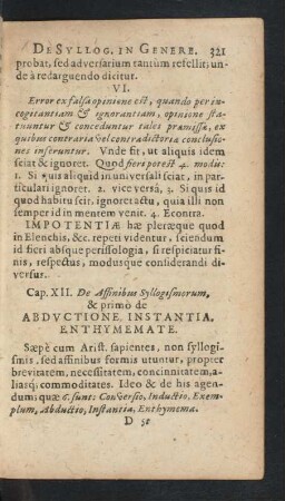 Cap. XII. De Affinibus Syllogismorum, & primo de Abdvctione Instantia. Enthymemate.