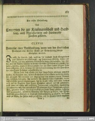 Die eilfte Abtheilung. Von Concepten die zur Kaufmannschaft und Handlung, auch Manufacturen und Handwerks-Zünften gehören