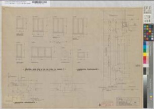 Wiederaufbau des Empfangsgebäudes [Bahnhof] Oberhausen-Sterkrade, Blatt~8: Schreinerarbeiten Fenster: Ansichten, Details, M.~1:20 und M.~1:1 Hge, Sknr.: 2, Fanr.: 7, Bunr.: 21